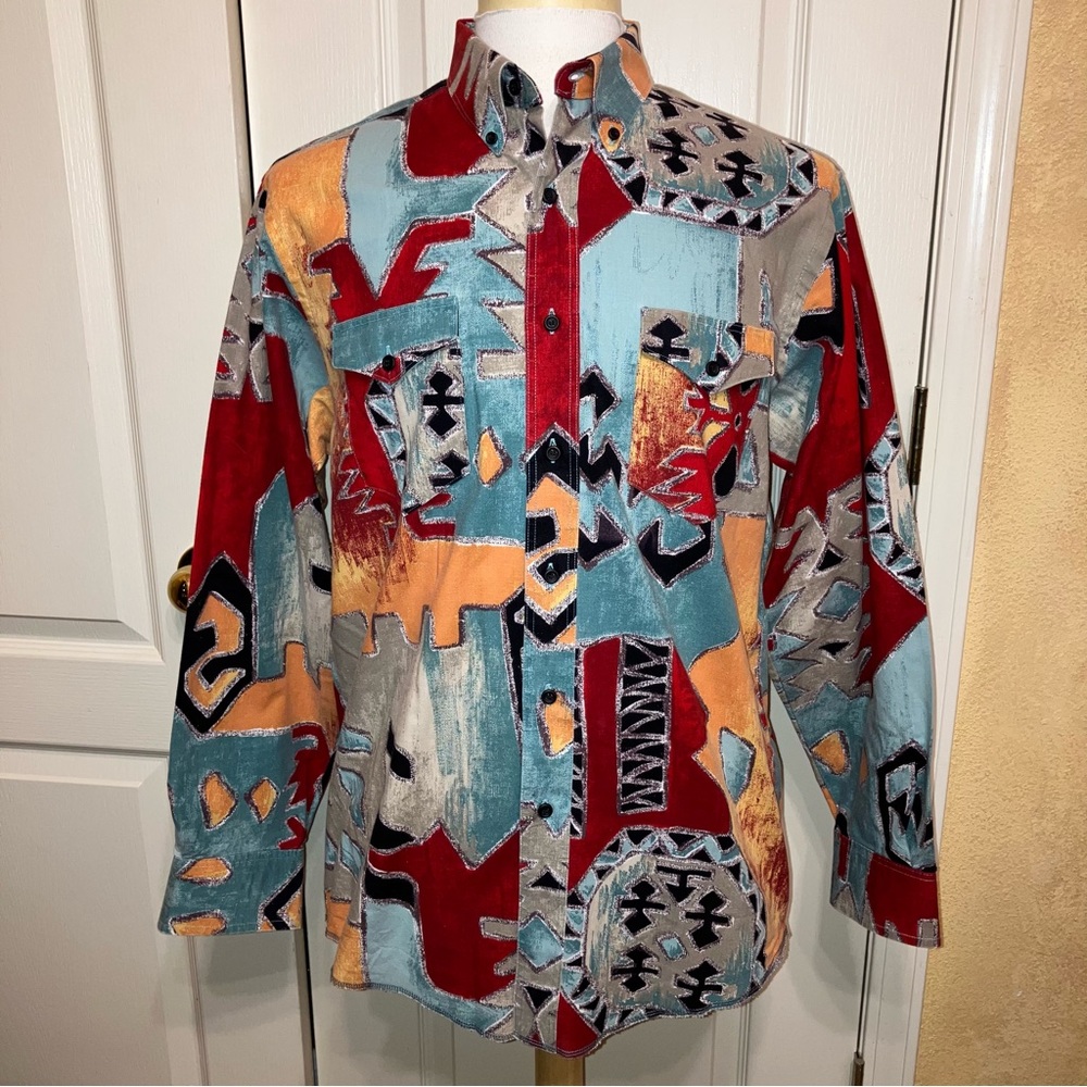 WRANGLER Western Shirt VINTAGE AZTEC Southwestern COWBOY CUT X-Long Tail 16.5-35